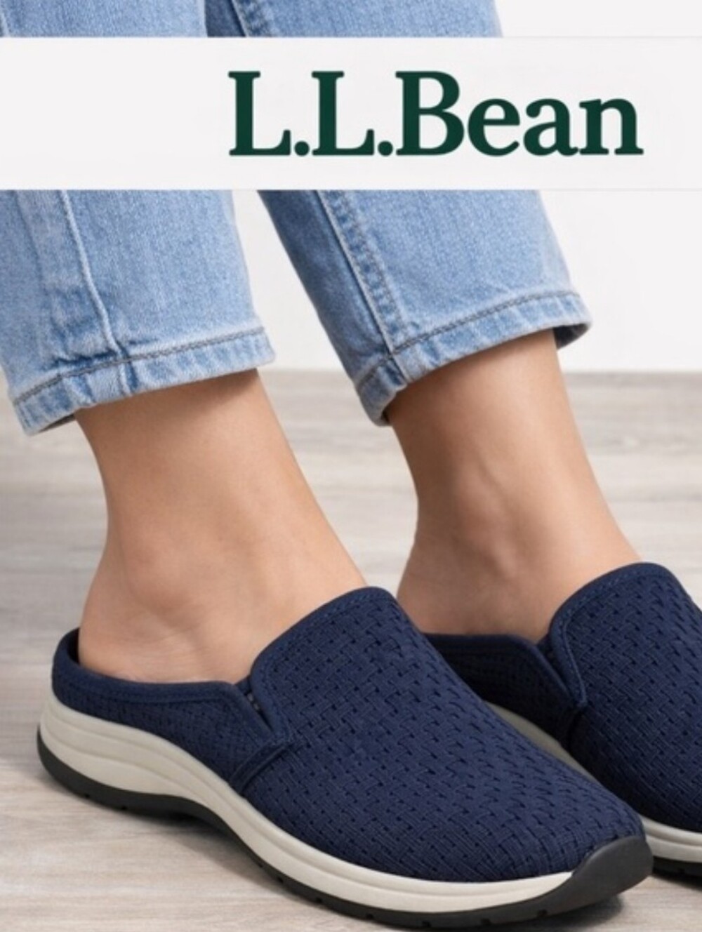 L.L. Bean BeanSport Woven Mule Slides size 8 Navy Blue
